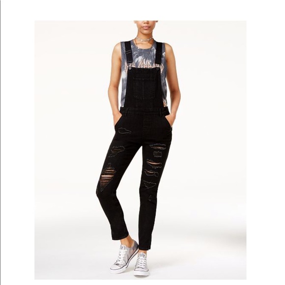 black ripped jean overalls